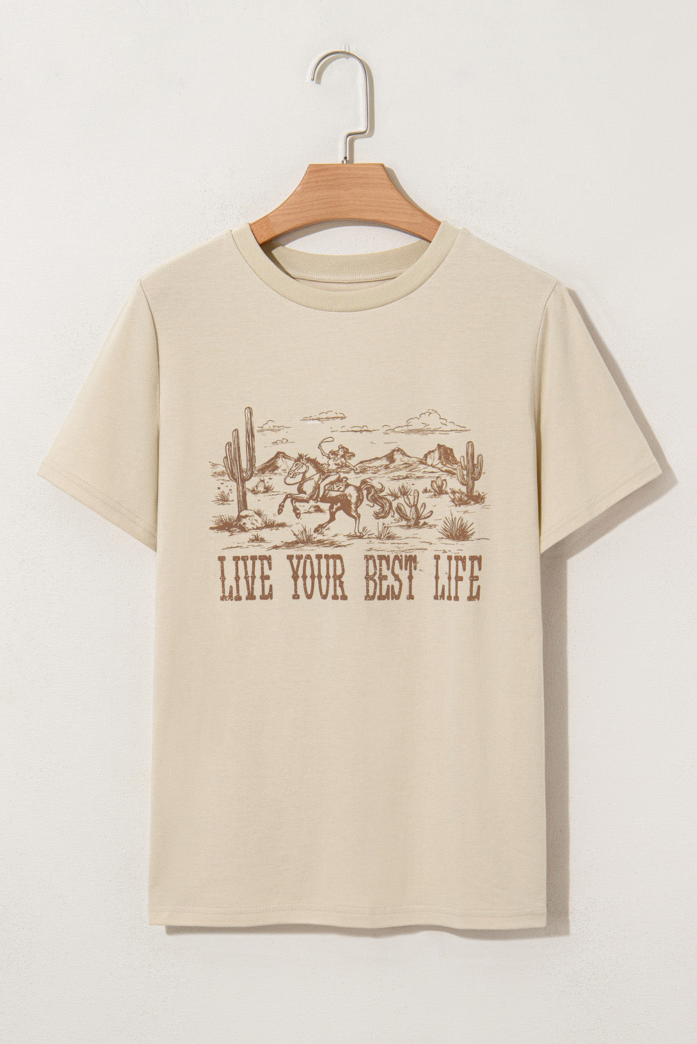 Beige LIVE YOUR BEST LIFE Crew Neck Western Graphic Tee